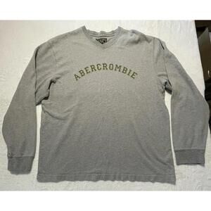Vintage Abercrombie & Fitch Men's XXL Long Sleeve V-Neck T-Shirt Gray 90s Y2K